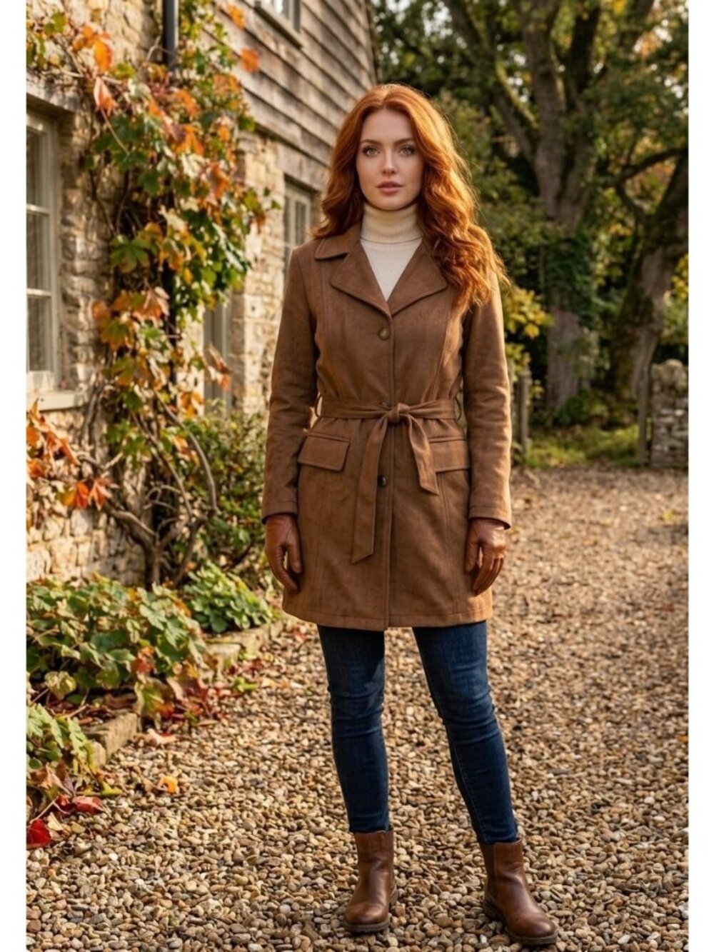 NWT Vtg Emporio Milano Womens Faux Suede Trench Coat Belted Jacket Women's M